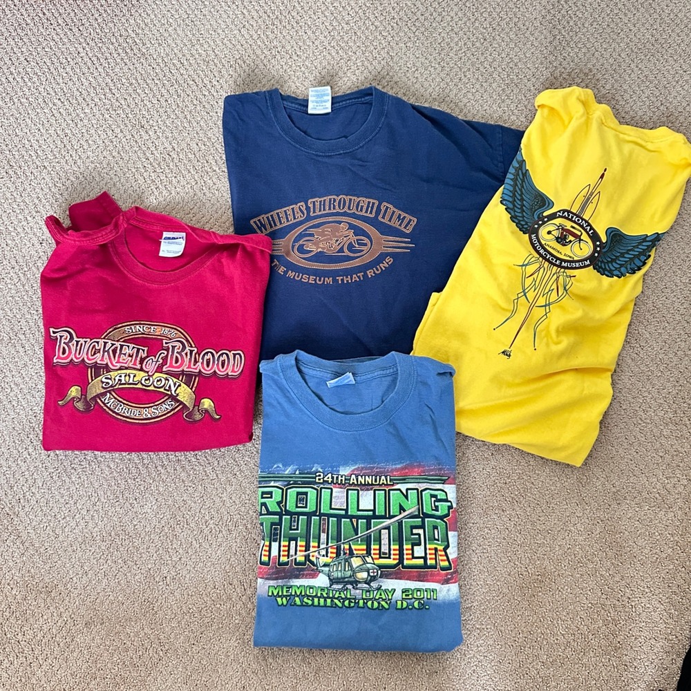 Gildan Motorcyle Graphic T Shirt Lot Mens XL Biker Rolling Thunder Saloon 4pc